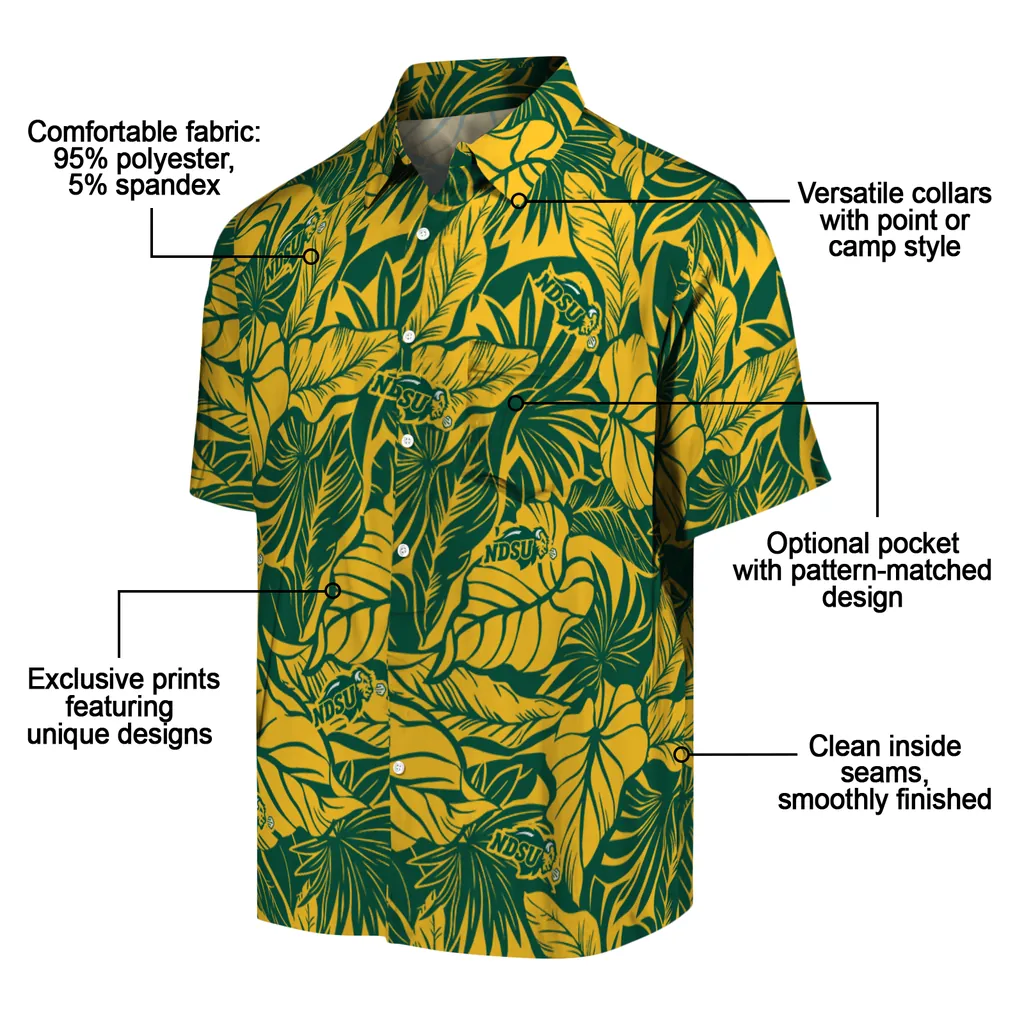 North Dakota State Bison Hawaiian Shirt - Monstera Layer north dakota state bison monstera layer green hawaiian shirts new arrival