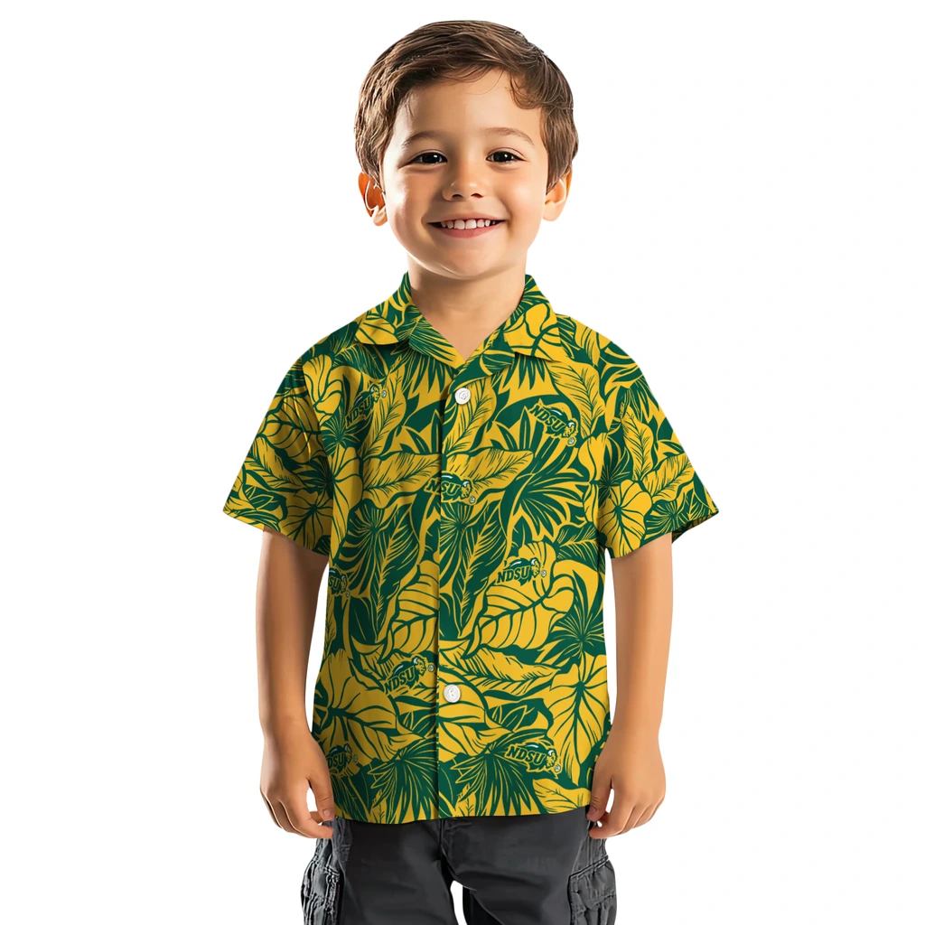 North Dakota State Bison Hawaiian Shirt - Monstera Layer north dakota state bison monstera layer green hawaiian shirts top rated