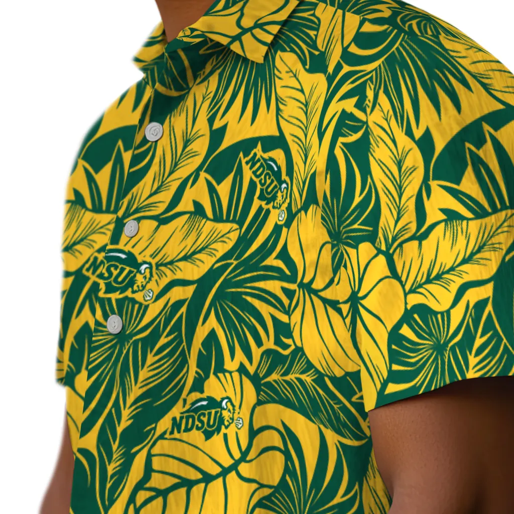 North Dakota State Bison Hawaiian Shirt - Monstera Layer north dakota state bison monstera layer green hawaiian shirts trendy