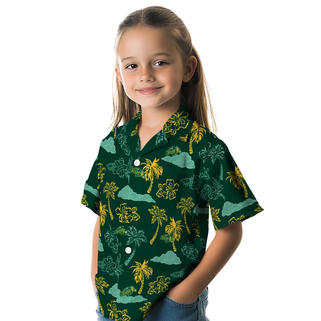 North Dakota State Bison Hawaiian Shirt - Palm And Clouds north dakota state bison palm and clouds green hawaiian shirts premium grade