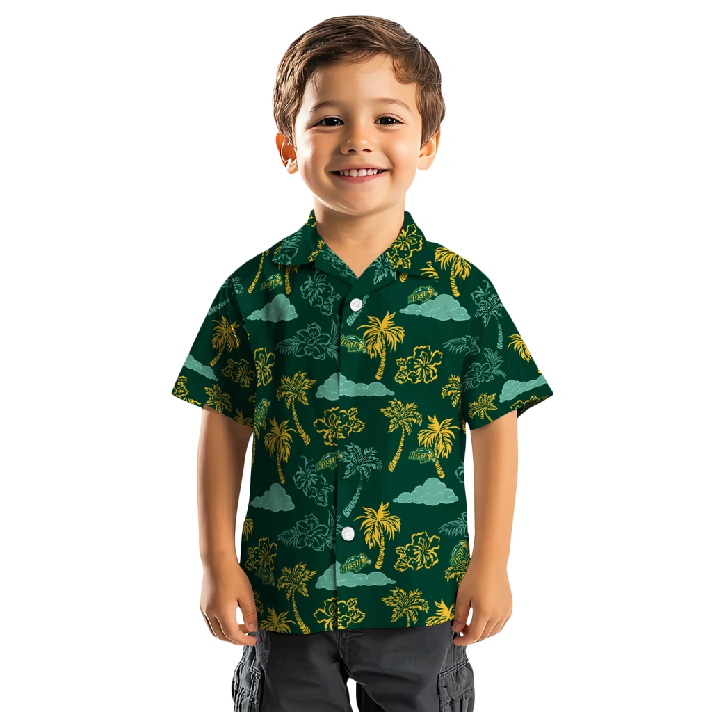 North Dakota State Bison Hawaiian Shirt - Palm And Clouds north dakota state bison palm and clouds green hawaiian shirts top rated