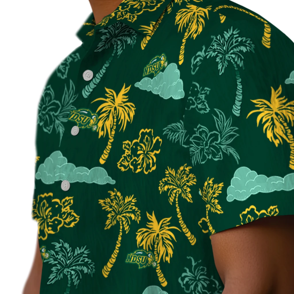North Dakota State Bison Hawaiian Shirt - Palm And Clouds north dakota state bison palm and clouds green hawaiian shirts trendy