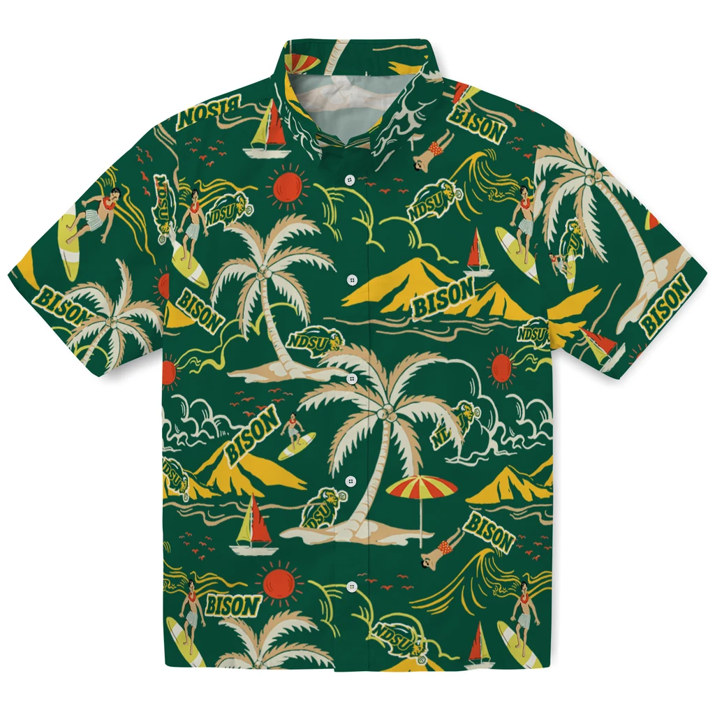 North Dakota State Bison Hawaiian Shirt - Palm Tree Island north dakota state bison palm tree island green hawaiian shirts best selling