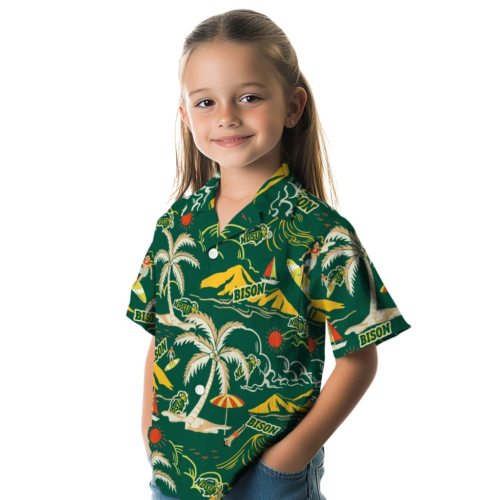 North Dakota State Bison Hawaiian Shirt - Palm Tree Island north dakota state bison palm tree island green hawaiian shirts premium grade