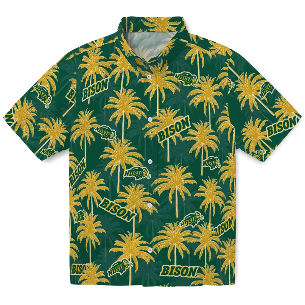 North Dakota State Bison Hawaiian Shirt - Palm Tree Motif north dakota state bison palm grove green hawaiian shirts best selling