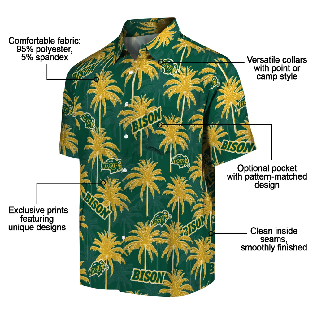 North Dakota State Bison Hawaiian Shirt - Palm Tree Motif north dakota state bison palm grove green hawaiian shirts new arrival