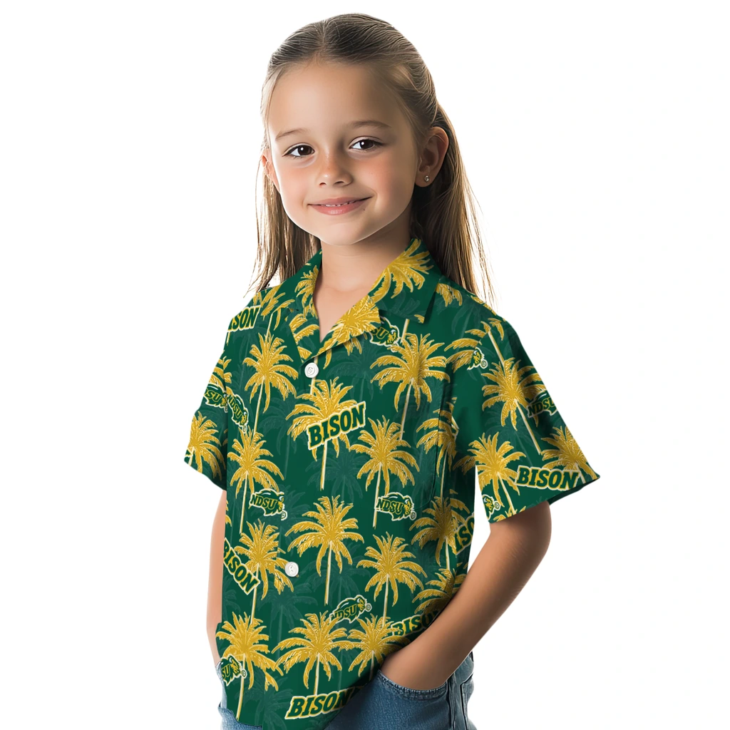North Dakota State Bison Hawaiian Shirt - Palm Tree Motif north dakota state bison palm grove green hawaiian shirts premium grade
