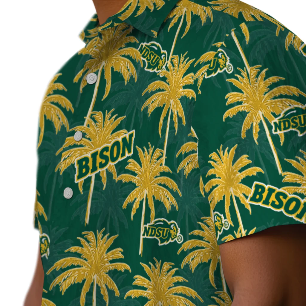 North Dakota State Bison Hawaiian Shirt - Palm Tree Motif north dakota state bison palm grove green hawaiian shirts trendy