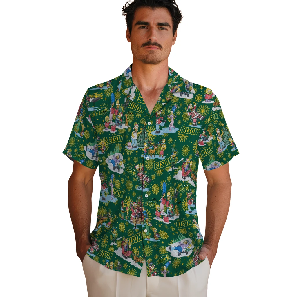 North Dakota State Bison Hawaiian Shirt - Simpsons Christmas north dakota state bison simpsons christmas green hawaiian shirts fashion forward