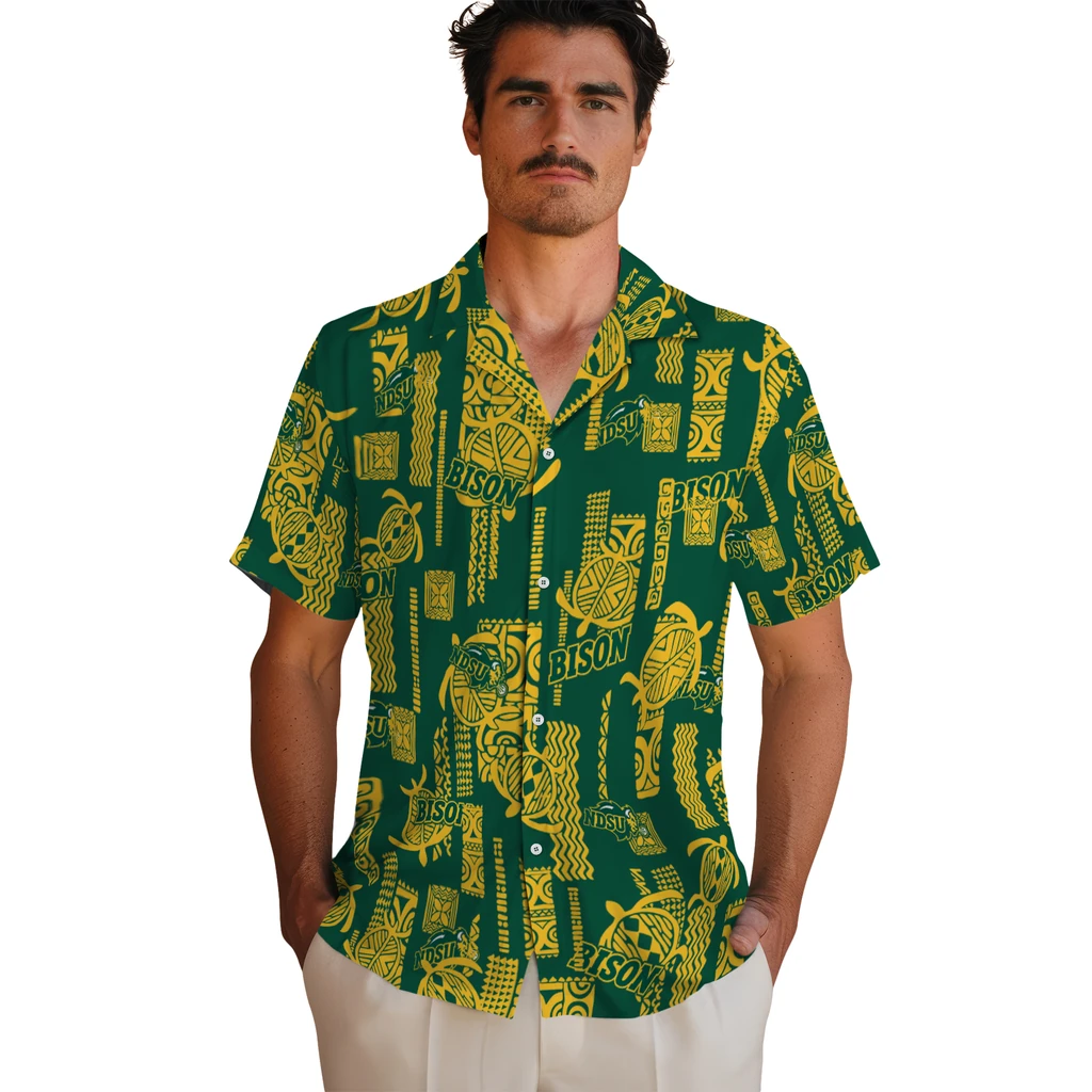 North Dakota State Bison Hawaiian Shirt - Turtle Lines north dakota state bison turtle lines green hawaiian shirts fashion forward