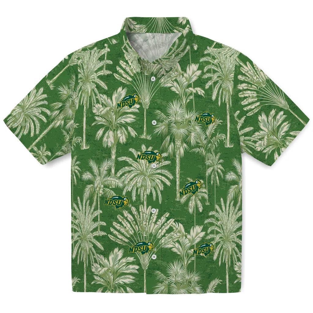 North Dakota State Bison Hawaiian Shirt - Vintage Palm Tree north dakota state bison palm shadows green hawaiian shirts best selling