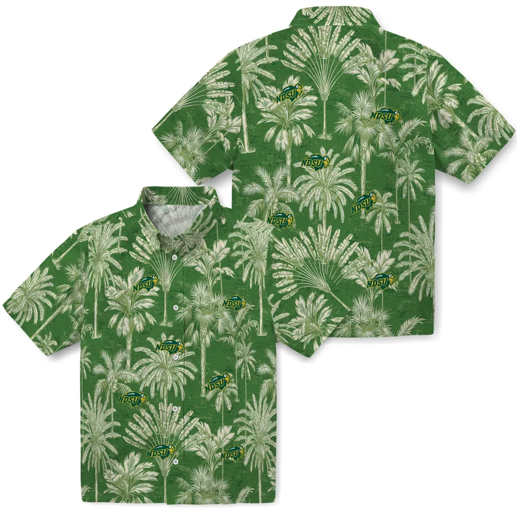 North Dakota State Bison Hawaiian Shirt - Vintage Palm Tree north dakota state bison palm shadows green hawaiian shirts high quality