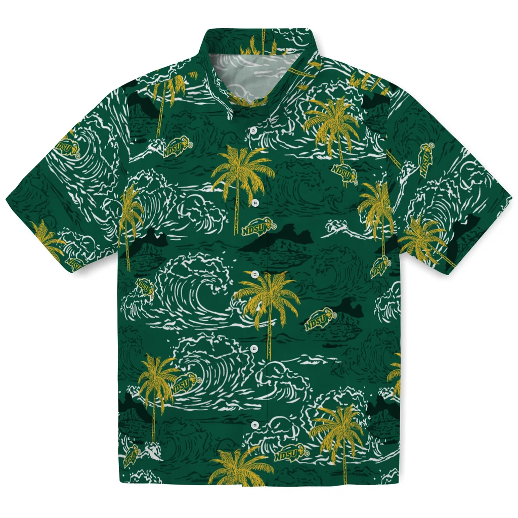 North Dakota State Bison Hawaiian Shirt - Wave Palm north dakota state bison wave palm green hawaiian shirts best selling