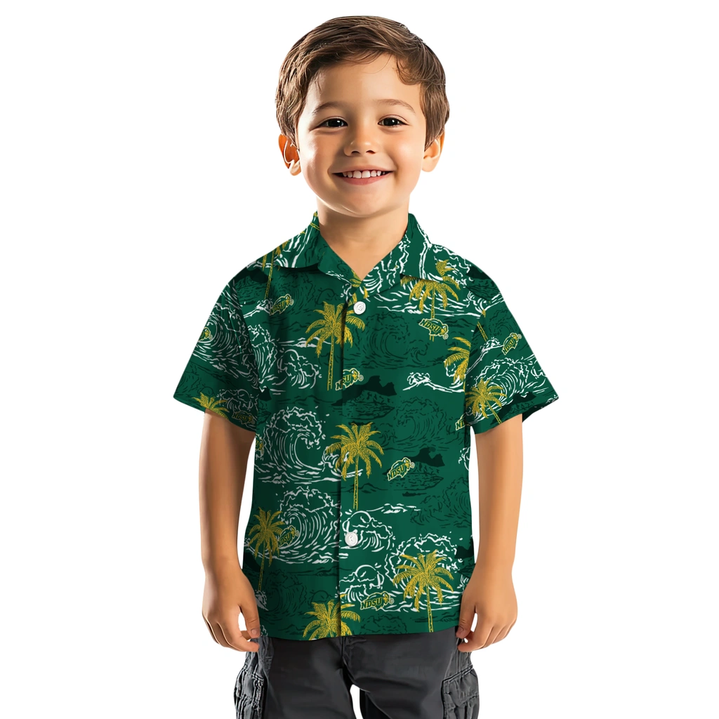 North Dakota State Bison Hawaiian Shirt - Wave Palm north dakota state bison wave palm green hawaiian shirts top rated