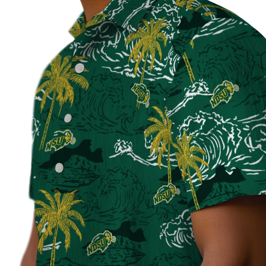 North Dakota State Bison Hawaiian Shirt - Wave Palm north dakota state bison wave palm green hawaiian shirts trendy