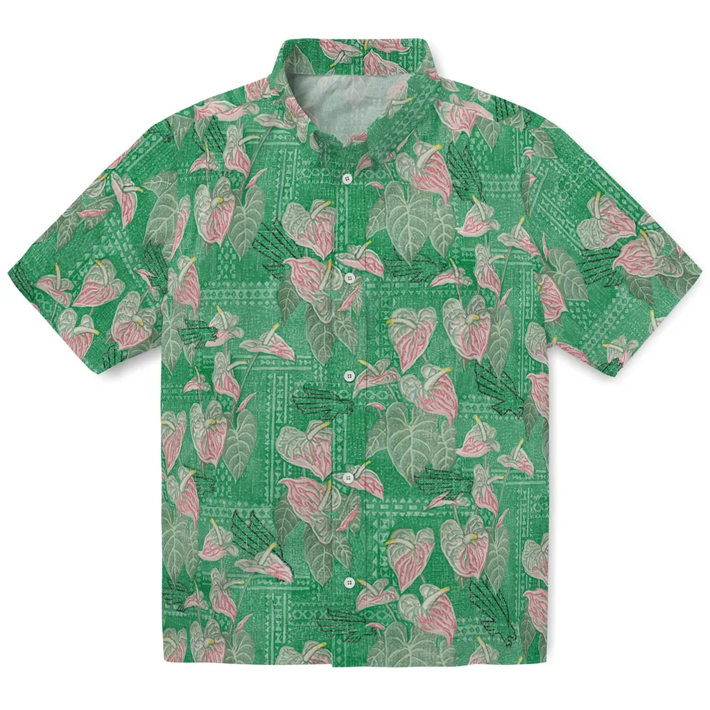 North Texas Mean Green Hawaiian Shirt - Anthurium Overlay north texas mean green anthurium overlay green hawaiian shirts best selling