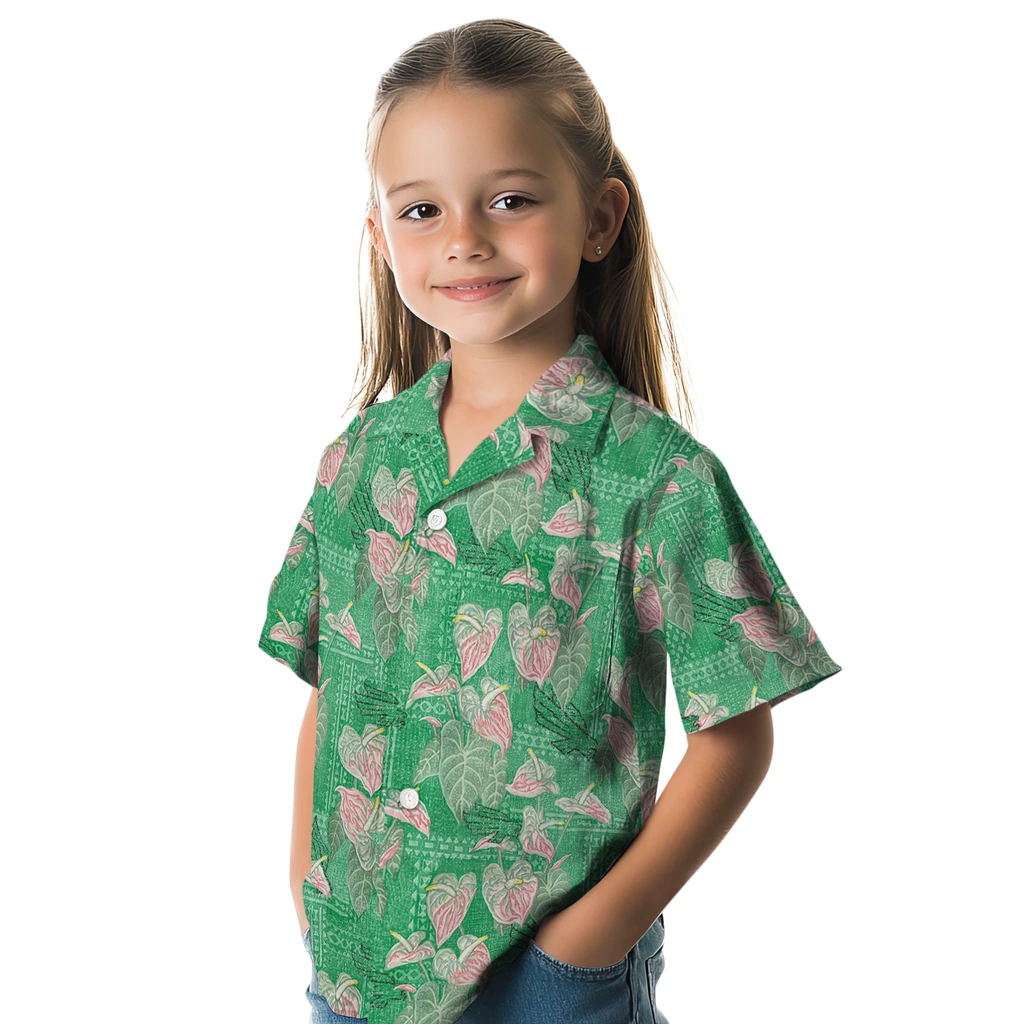North Texas Mean Green Hawaiian Shirt - Anthurium Overlay north texas mean green anthurium overlay green hawaiian shirts premium grade