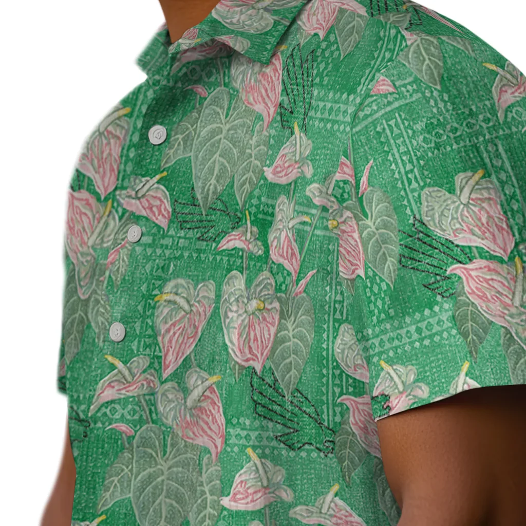 North Texas Mean Green Hawaiian Shirt - Anthurium Overlay north texas mean green anthurium overlay green hawaiian shirts trendy
