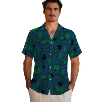 north texas mean green beach vibe navy hawaiian shirts fashion forward