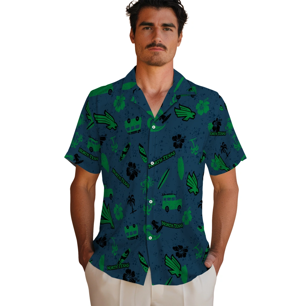 North Texas Mean Green Hawaiian Shirt - Beach Vibe north texas mean green beach vibe navy hawaiian shirts fashion forward