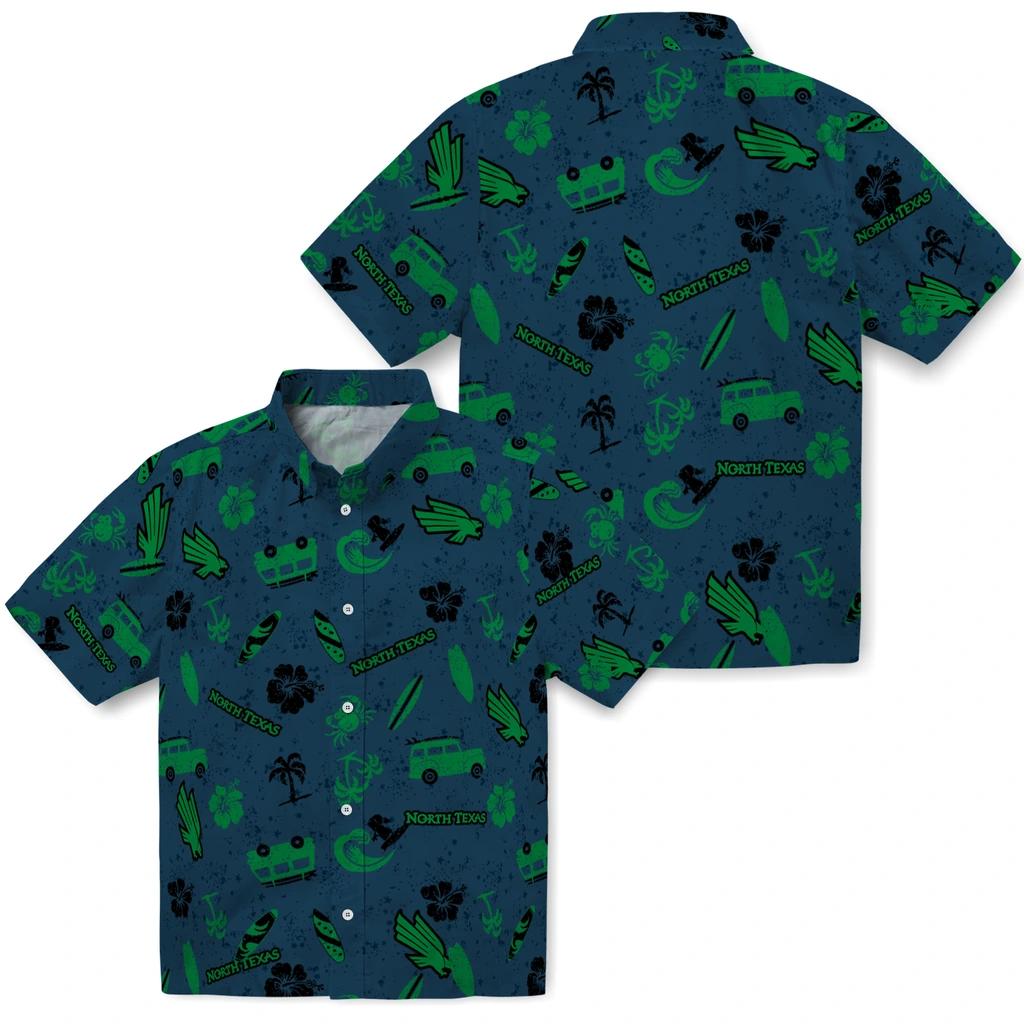 North Texas Mean Green Hawaiian Shirt - Beach Vibe north texas mean green beach vibe navy hawaiian shirts high quality