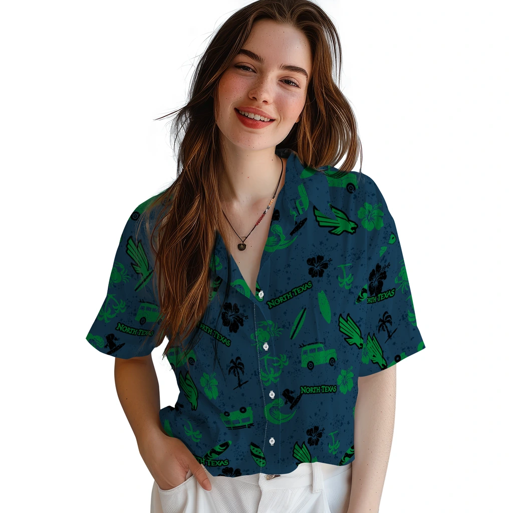 North Texas Mean Green Hawaiian Shirt - Beach Vibe north texas mean green beach vibe navy hawaiian shirts latest model