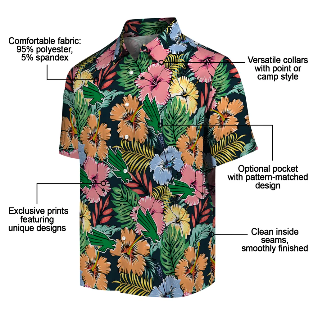 North Texas Mean Green Hawaiian Shirt - Brilliant Hibiscus Garden north texas mean green brilliant hibiscus garden hawaiian shirts new arrival
