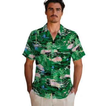 north texas mean green flamingo retreat green hawaiian shirts fashion forward