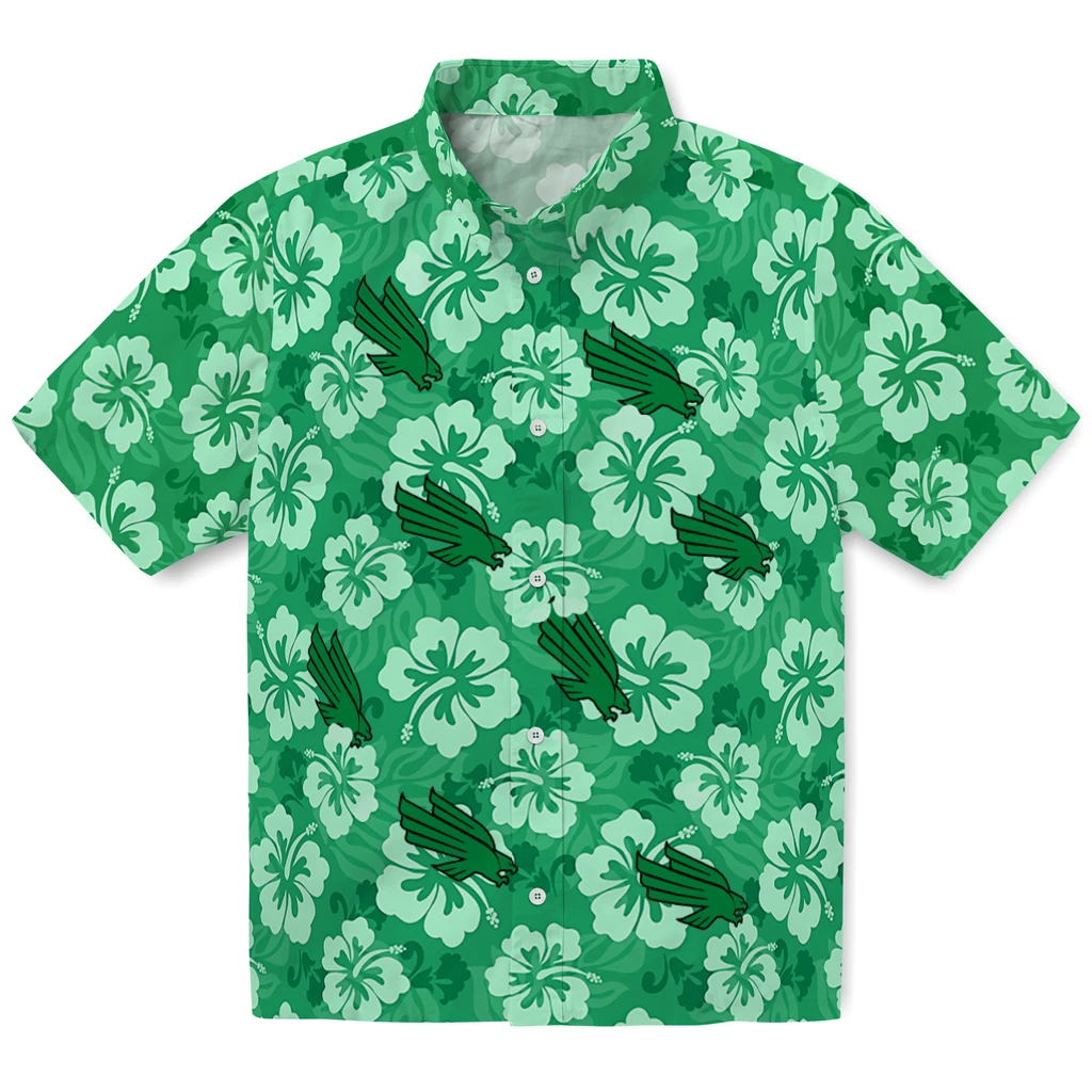 North Texas Mean Green Hawaiian Shirt - Hibiscus Cluster north texas mean green hibiscus cluster green hawaiian shirts best selling