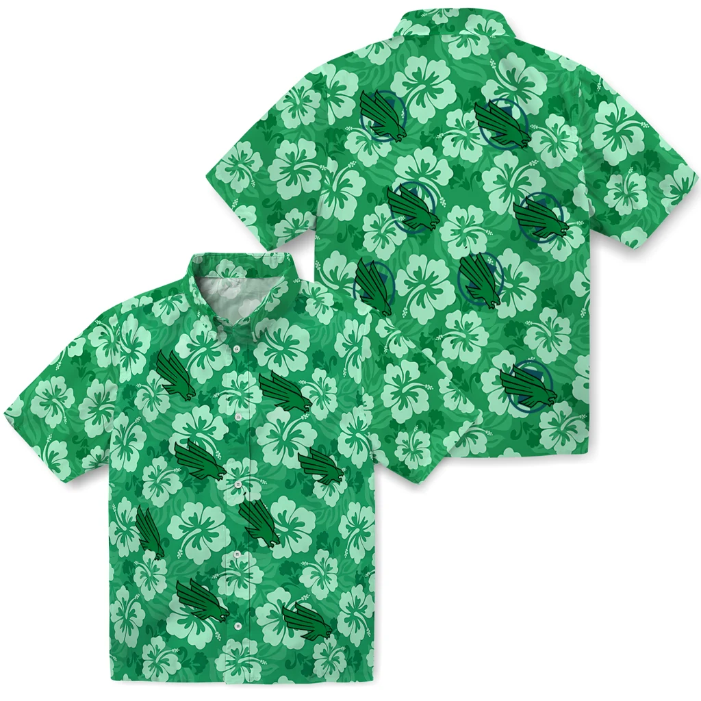 North Texas Mean Green Hawaiian Shirt - Hibiscus Cluster north texas mean green hibiscus cluster green hawaiian shirts high quality