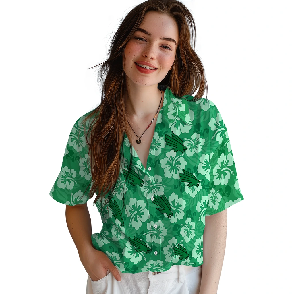 North Texas Mean Green Hawaiian Shirt - Hibiscus Cluster north texas mean green hibiscus cluster green hawaiian shirts latest model