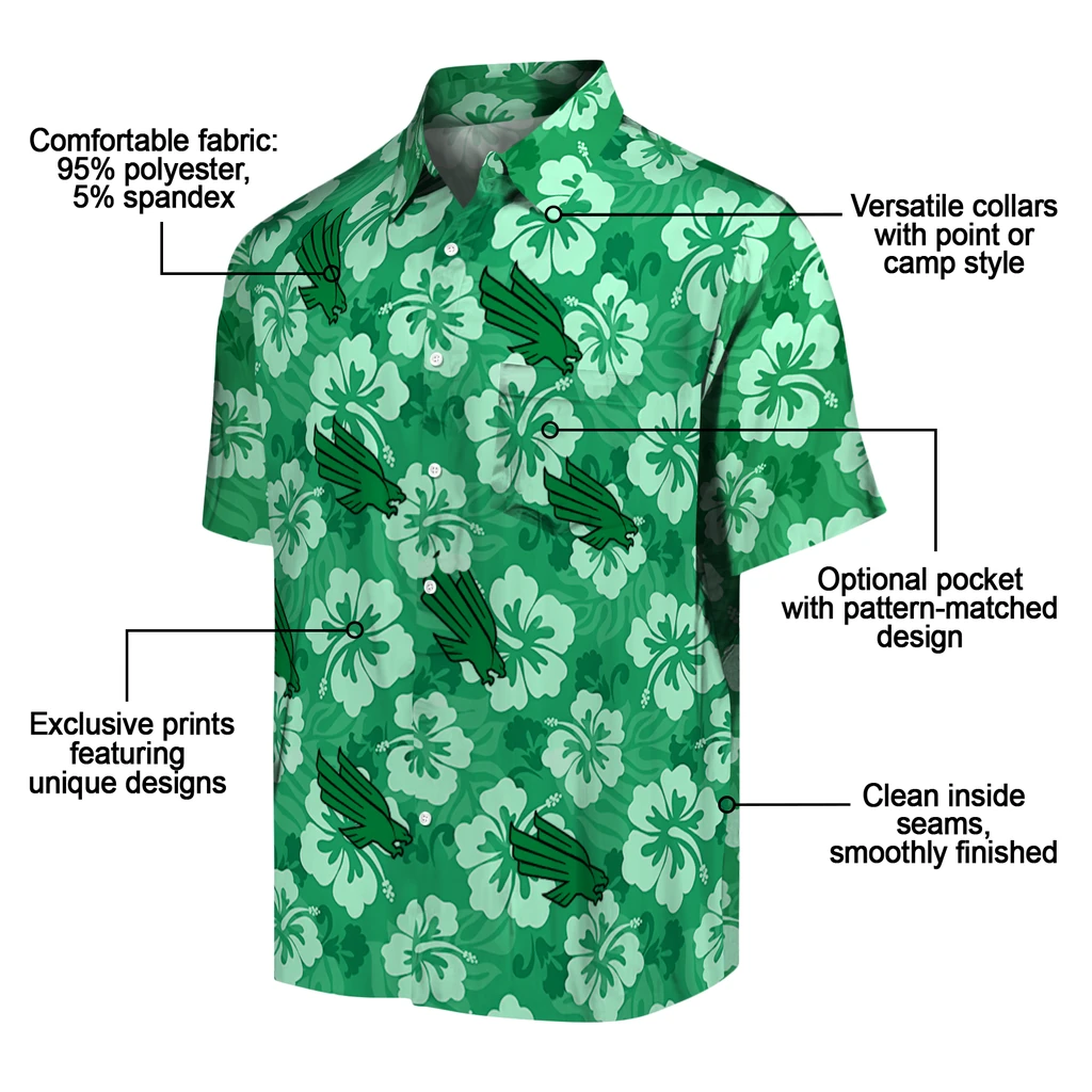 North Texas Mean Green Hawaiian Shirt - Hibiscus Cluster north texas mean green hibiscus cluster green hawaiian shirts new arrival