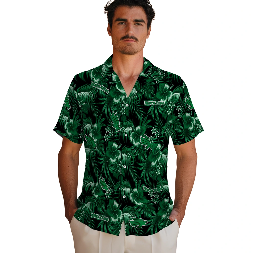 North Texas Mean Green Hawaiian Shirt - Hibiscus Exotic north texas mean green hibiscus exotic green hawaiian shirts fashion forward