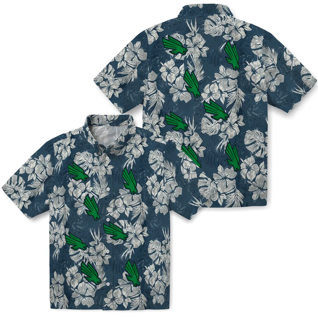 North Texas Mean Green Hawaiian Shirt - Hibiscus Flowers north texas mean green hibiscus flowers navy blue hawaiian shirts high quality