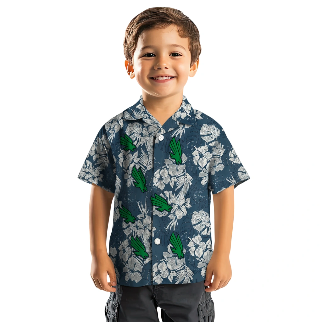 North Texas Mean Green Hawaiian Shirt - Hibiscus Flowers north texas mean green hibiscus flowers navy blue hawaiian shirts top rated