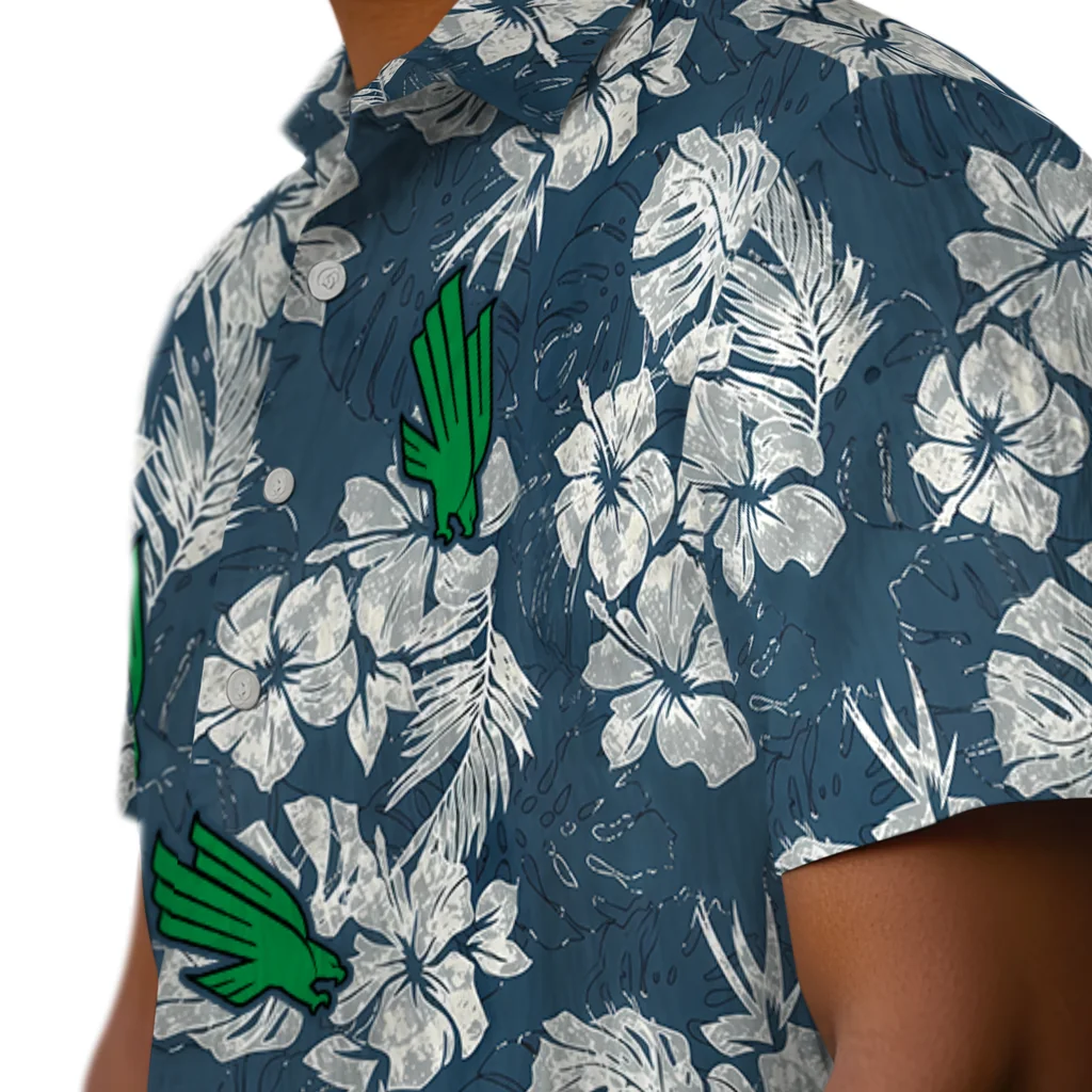 North Texas Mean Green Hawaiian Shirt - Hibiscus Flowers north texas mean green hibiscus flowers navy blue hawaiian shirts trendy