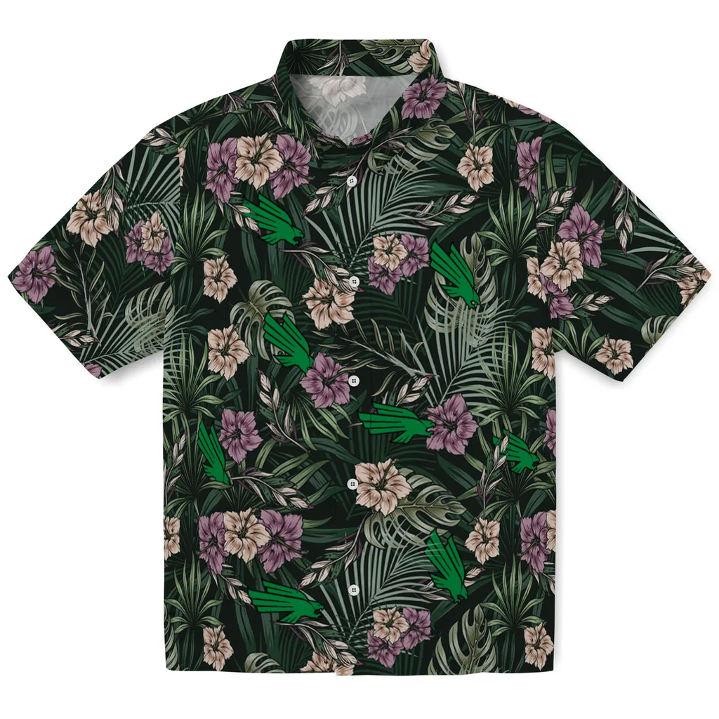 North Texas Mean Green Hawaiian Shirt - Hibiscus Leaves Pattern north texas mean green hibiscus leaves pattern green hawaiian shirts best selling