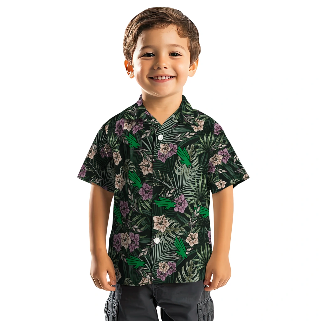 North Texas Mean Green Hawaiian Shirt - Hibiscus Leaves Pattern north texas mean green hibiscus leaves pattern green hawaiian shirts top rated