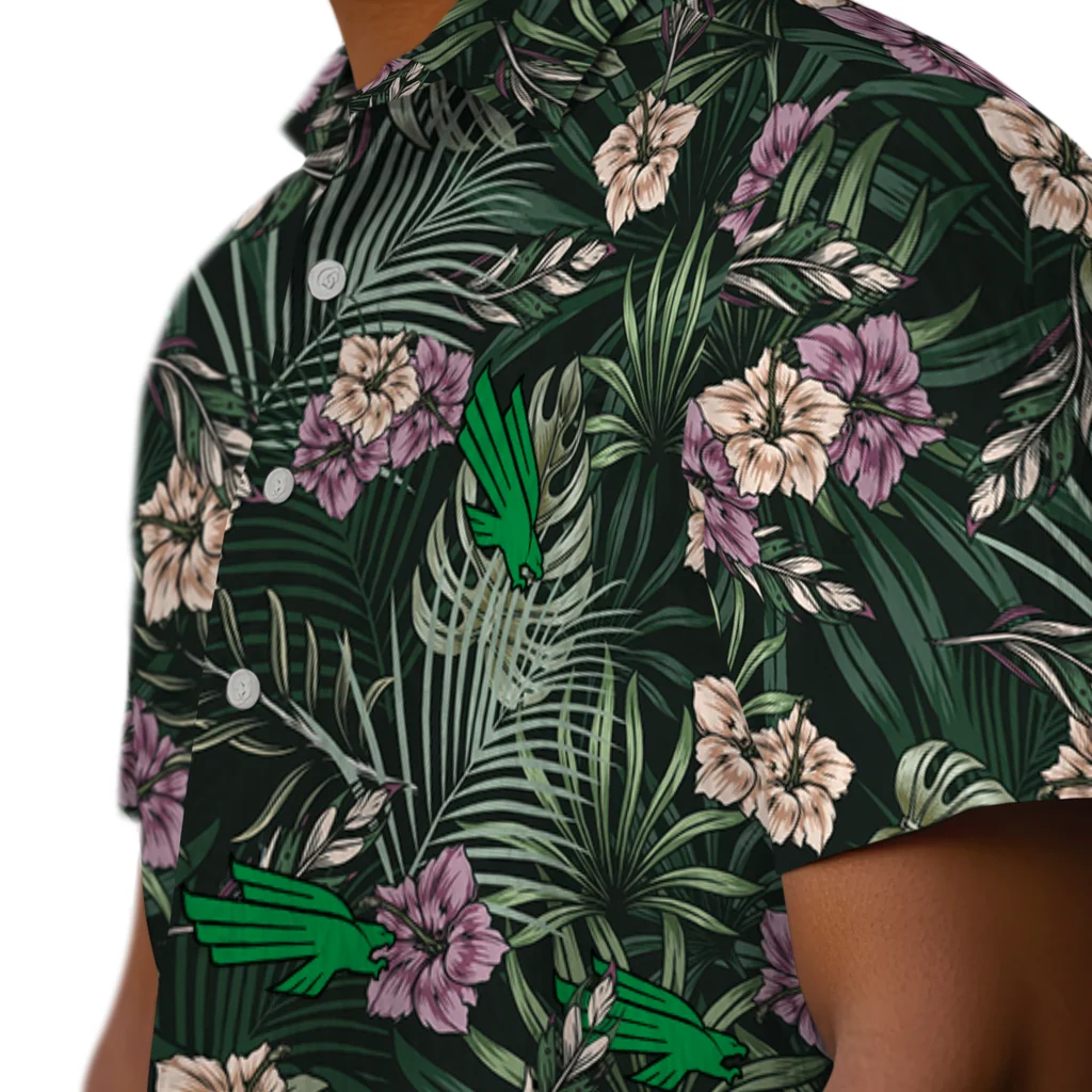 North Texas Mean Green Hawaiian Shirt - Hibiscus Leaves Pattern north texas mean green hibiscus leaves pattern green hawaiian shirts trendy