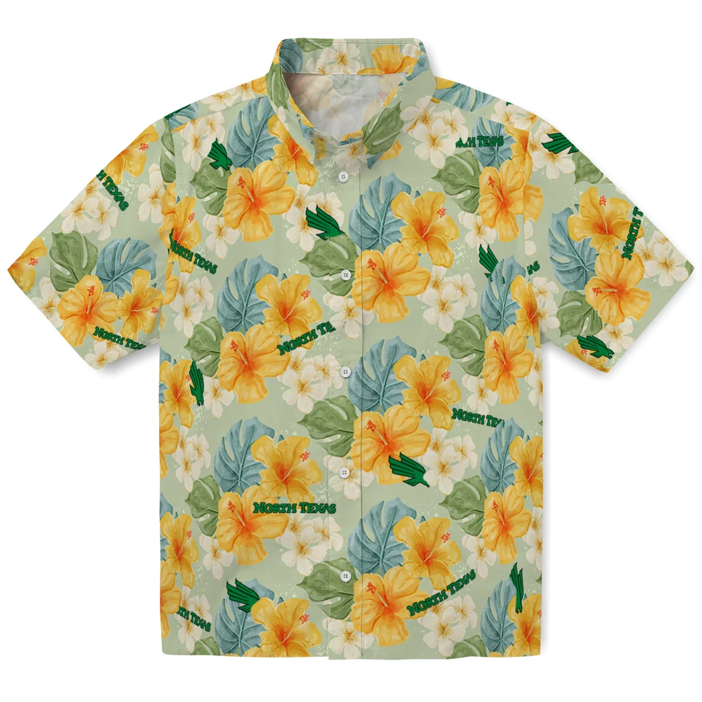 North Texas Mean Green Hawaiian Shirt - Hibiscus Mood north texas mean green hibiscus mood pale lime yellow hawaiian shirts best selling
