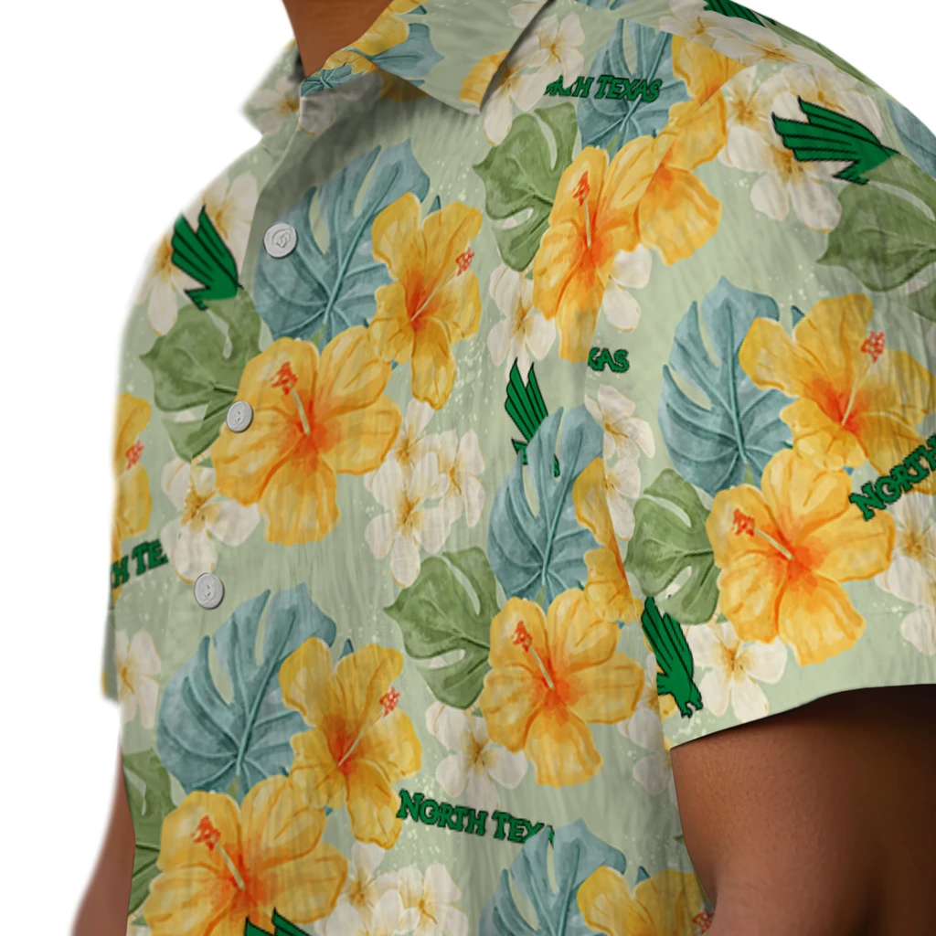 North Texas Mean Green Hawaiian Shirt - Hibiscus Mood north texas mean green hibiscus mood pale lime yellow hawaiian shirts trendy