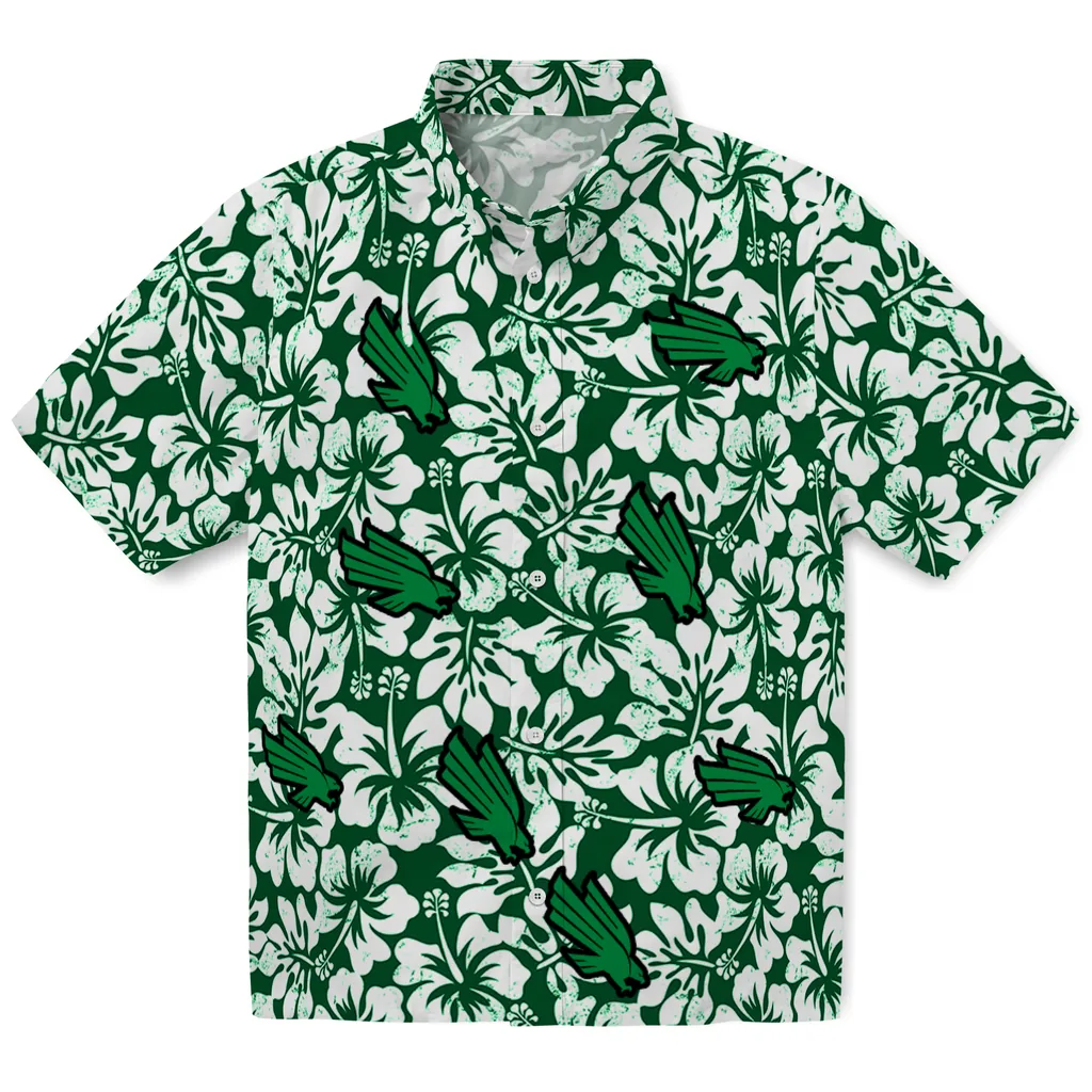 North Texas Mean Green Hawaiian Shirt - Hibiscus Motif north texas mean green hibiscus motif green white hawaiian shirts best selling