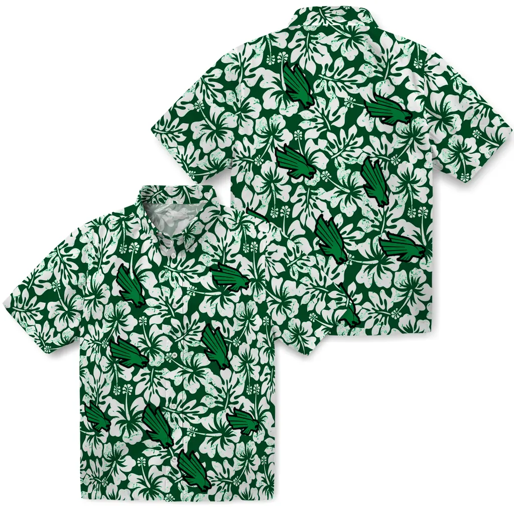 North Texas Mean Green Hawaiian Shirt - Hibiscus Motif north texas mean green hibiscus motif green white hawaiian shirts high quality