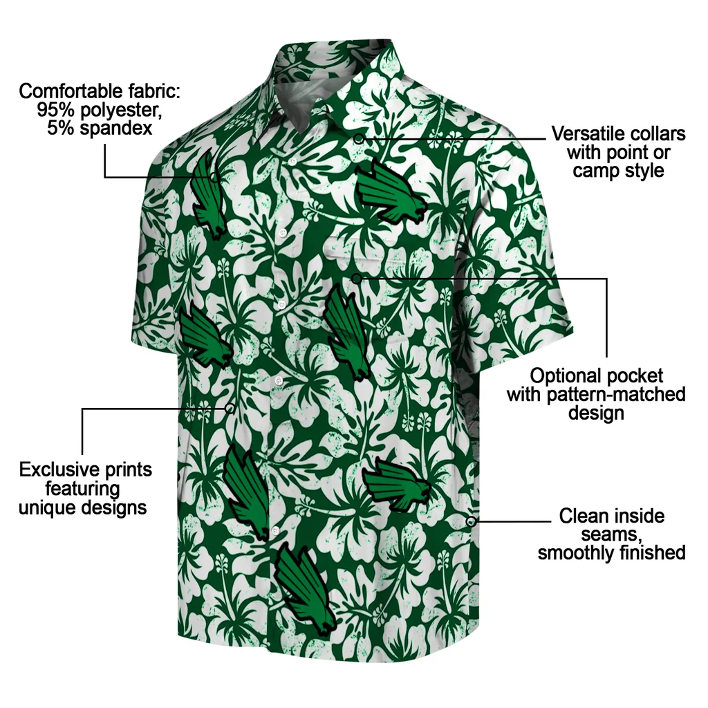 North Texas Mean Green Hawaiian Shirt - Hibiscus Motif north texas mean green hibiscus motif green white hawaiian shirts new arrival