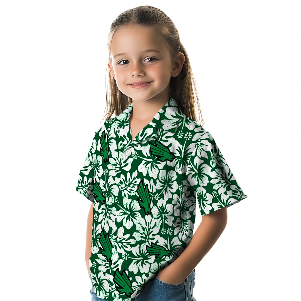 North Texas Mean Green Hawaiian Shirt - Hibiscus Motif north texas mean green hibiscus motif green white hawaiian shirts premium grade