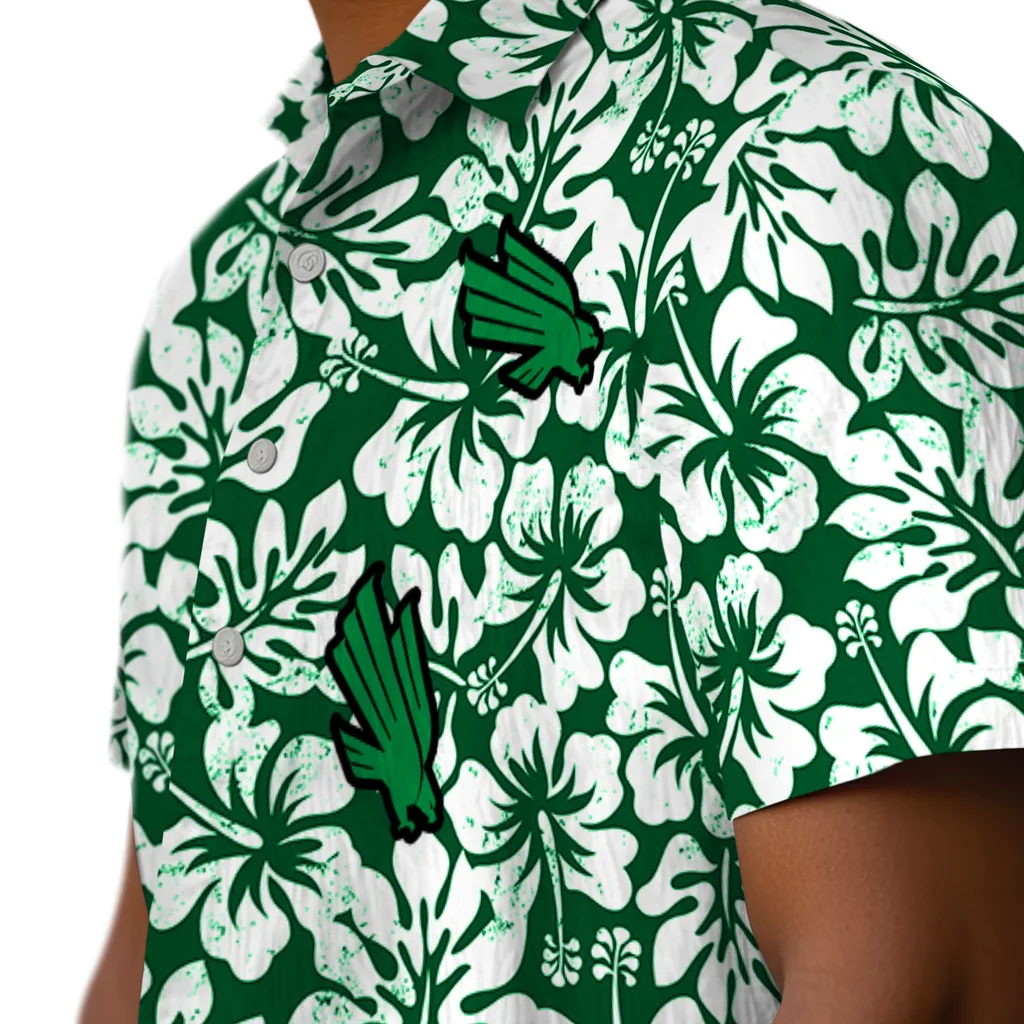 North Texas Mean Green Hawaiian Shirt - Hibiscus Motif north texas mean green hibiscus motif green white hawaiian shirts trendy
