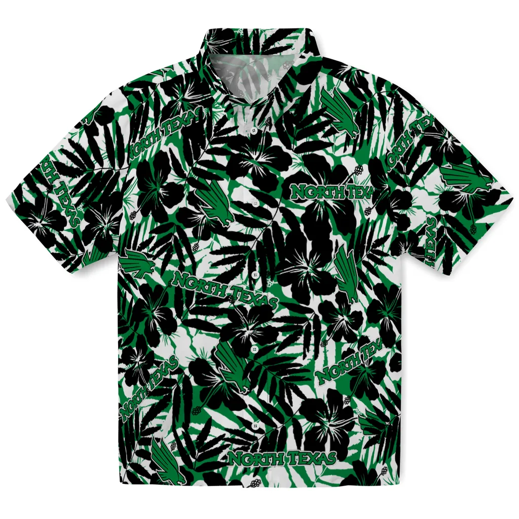 North Texas Mean Green Hawaiian Shirt - Hibiscus Overlay north texas mean green hibiscus overlay hawaiian shirts best selling