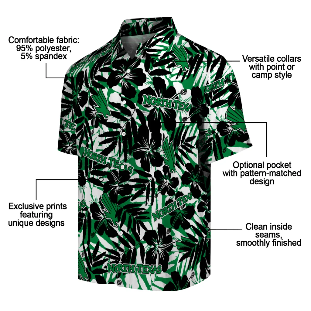North Texas Mean Green Hawaiian Shirt - Hibiscus Overlay north texas mean green hibiscus overlay hawaiian shirts new arrival