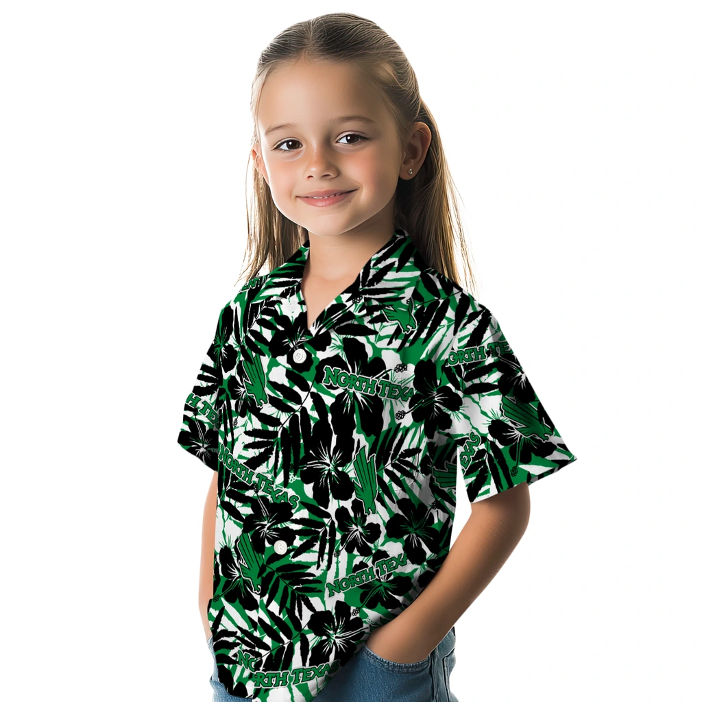 North Texas Mean Green Hawaiian Shirt - Hibiscus Overlay north texas mean green hibiscus overlay hawaiian shirts premium grade