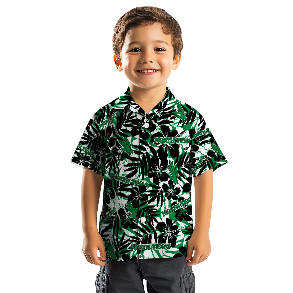 North Texas Mean Green Hawaiian Shirt - Hibiscus Overlay north texas mean green hibiscus overlay hawaiian shirts top rated